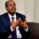 African Union headquarters with flags of member states displayed.