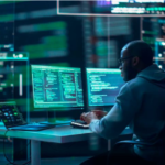 A Kenyan data worker reviewing AI training data on a computer, highlighting new data protection measures.