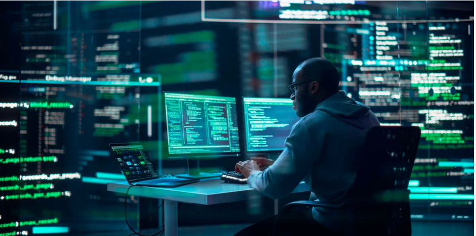 A Kenyan data worker reviewing AI training data on a computer, highlighting new data protection measures.