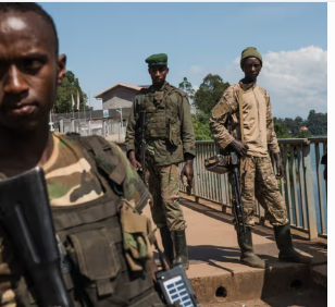 Armed M23 rebels patrolling streets in eastern DRC after capturing Goma.