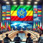 Alemu Sime, Ethiopia’s Minister of Transport, speaking at a conference on road safety, showcasing Ethiopia’s national road safety efforts.