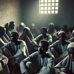 A group of Somali deportees walking through a conflict-affected area, symbolizing their struggles with fear and uncertainty.