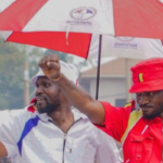 Bobi Wine campaigning with NUP candidate Nalukoola during the March 2025 Kawempe by-election, a key moment in NUP's ongoing political efforts.