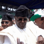 Atiku Abubakar speaking at a political event in Nigeria, announcing his resignation from the PDP party.
