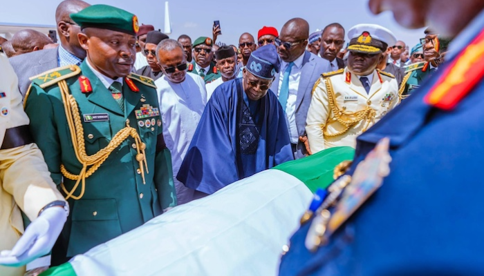 Mourners gather as Muhammadu Buhari’s coffin, draped in Nigeria’s national flag, is laid to rest in Daura, Katsina State