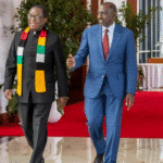 President William Ruto and President Emmerson Mnangagwa walking together at the Nairobi peace summit for Democratic Republic of Congo