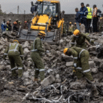 Rescue teams searching wreckage of Amref air ambulance crash site in Ruiru, Kenya