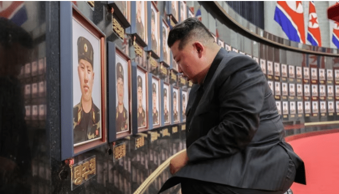 Kim Jong Un at Pyongyang ceremony paying tribute to North Korean soldiers killed in Russia’s war in Ukraine.