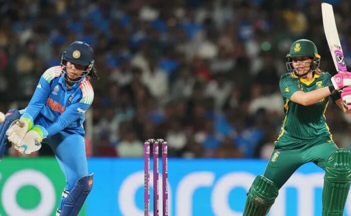 Indian women’s cricket team celebrates after defeating South Africa by 52 runs to win the ICC Women’s ODI World Cup 2025 final at DY Patil Stadium, Navi Mumbai.