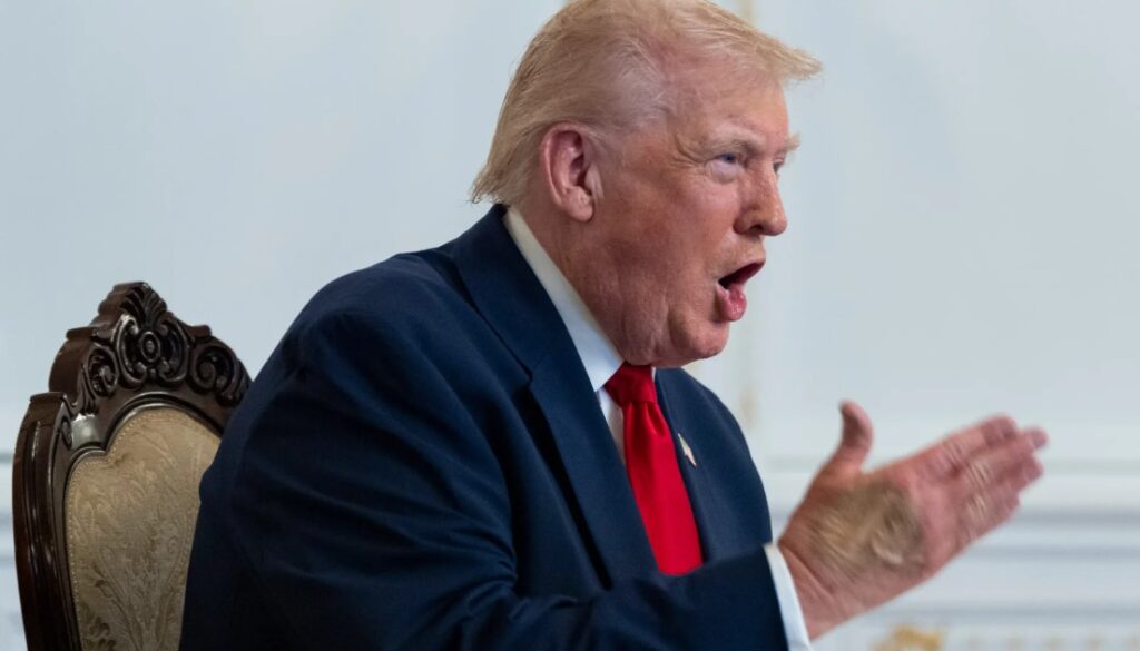 U.S. President Donald Trump speaks with service members from Mar-a-Lago during the Thanksgiving holiday.