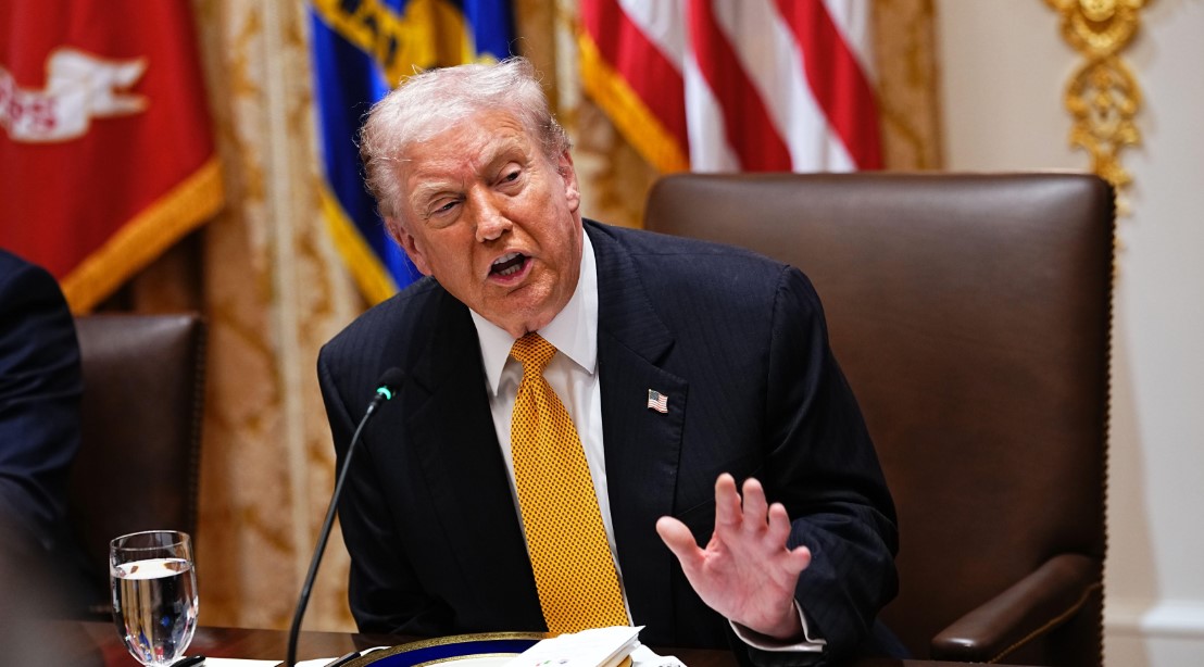 US President Donald Trump speaking to reporters aboard Air Force One, responding to questions about South Africa and the G20 summit.