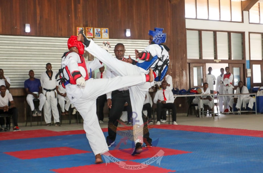 Kenya Navy officers participating in an Inter-Units Taekwondo Championship at KNB Mtongwe.