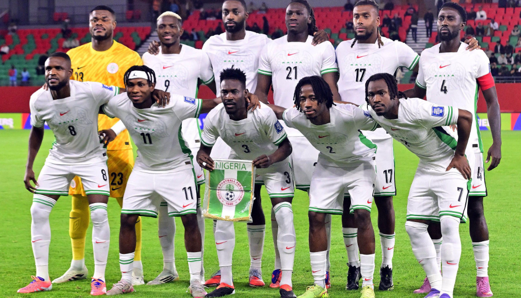 Nigeria Super Eagles players line up for a team photo before a World Cup qualifying match against DR Congo