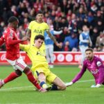 Nottingham Forest players celebrate after defeating Tottenham 3-0 in a Premier League match at the City Ground.Nottingham Forest players celebrate after defeating Tottenham 3-0 in a Premier League match at the City Ground.