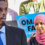 Somali American leaders, including Omar Fateh and Ilhan Omar, speak at a news conference responding to Donald Trump’s remarks.